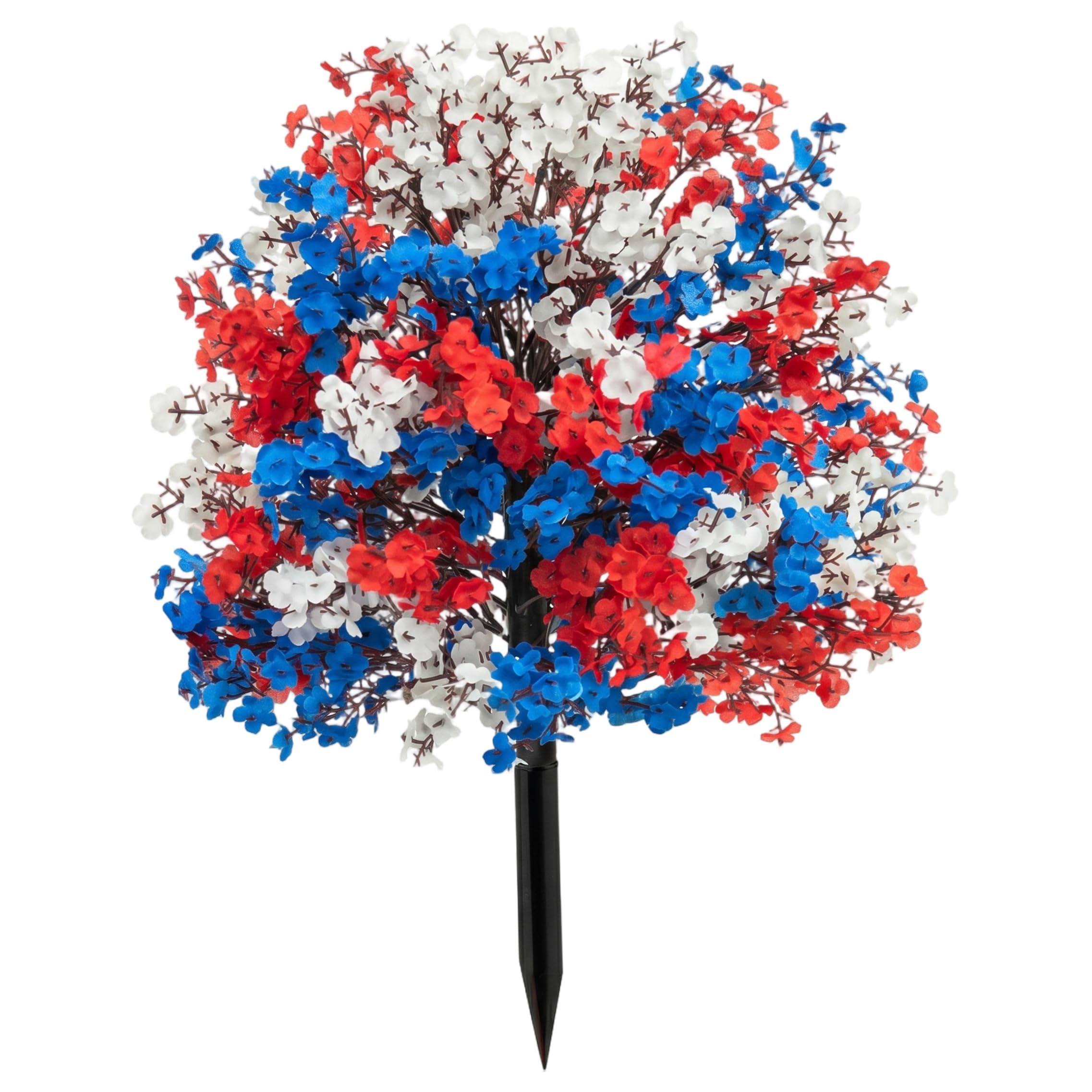 Gemuseeee Artificial Flowers With Ground Stakes Red White And Blue Artificial Flowers With Ground Stake Patriotic Babys Breath Topiary Ball For Home & Garden Decor 22.04 Inch