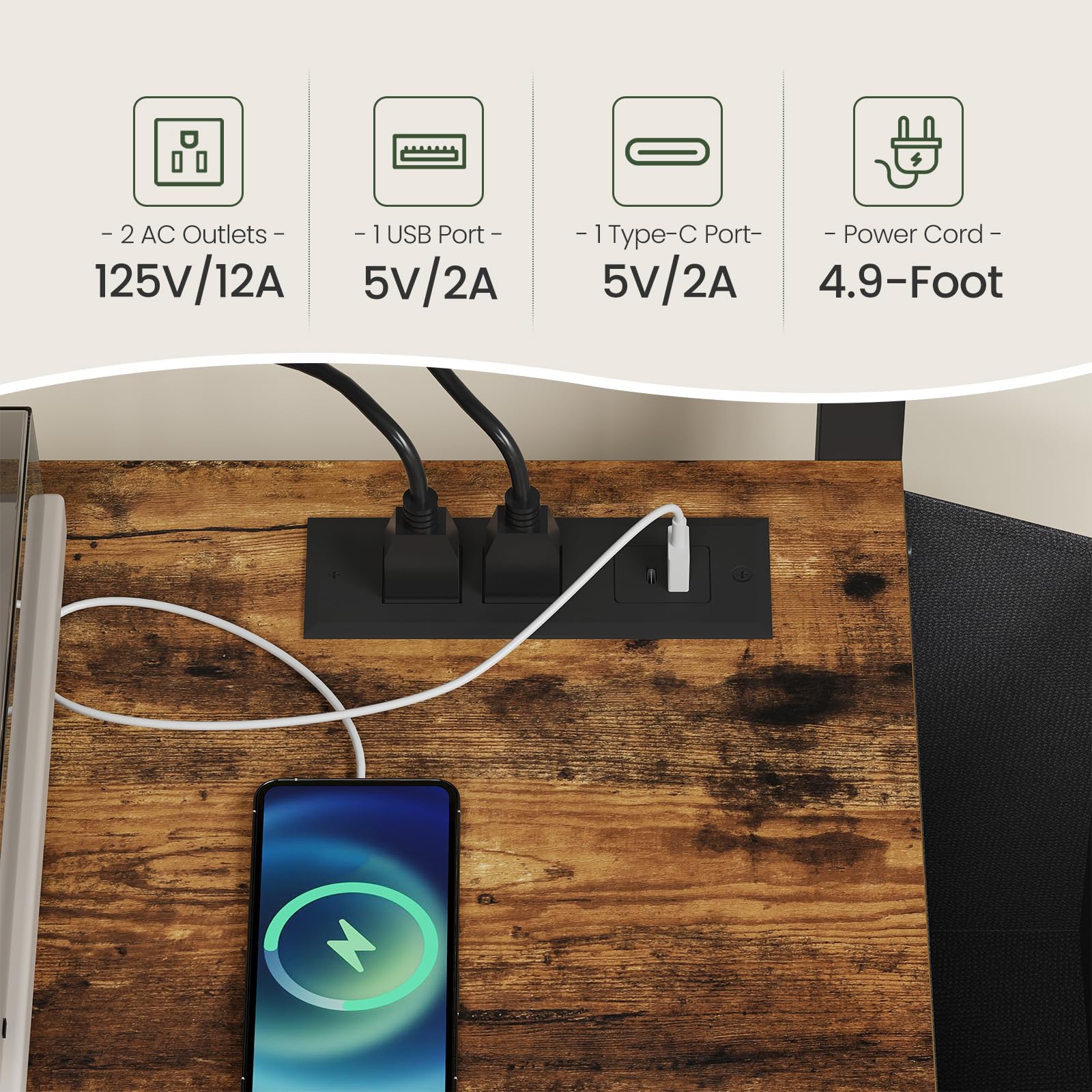 CHOEZON Mobile TV Stand con stazione di ricarica, supporto regolabile e ruote, tavolo console TV rotolante, centro intrattenimento, per TV fino a 75 pollici, ripiano portaoggetti a 3 ripiani, marrone