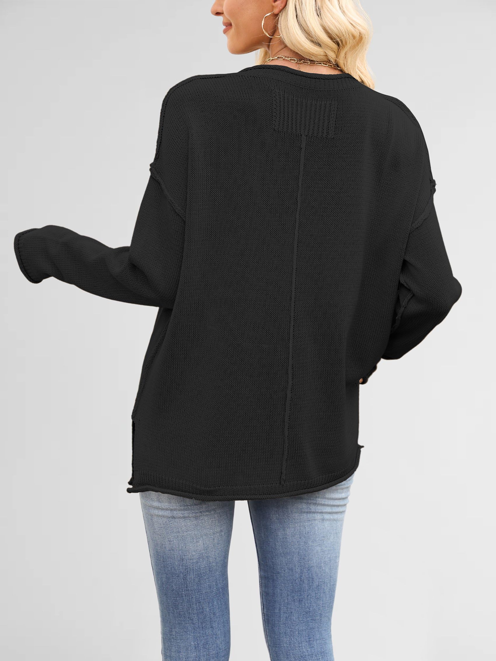 Luźne Swetry Damskie, Luźne, z Długim Rękawem i Okrągłym Dekoltem, Dzianinowe, Przytulne, Swetry Pullover Czarny S