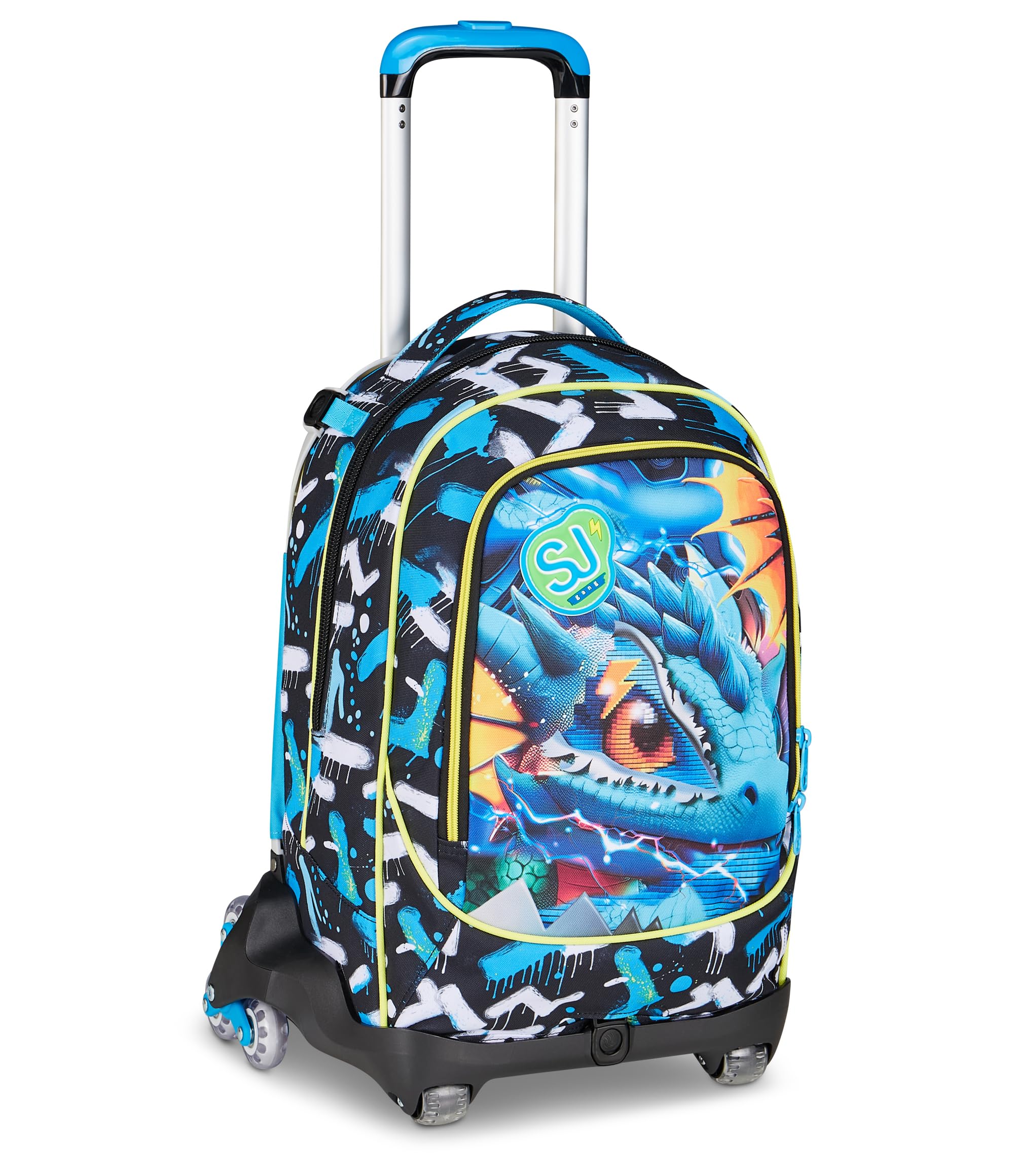 SJ GANG STYLE JAM GANG Trolley Scuola Jack 8 ruote MELT DRAGON BOY, Celeste, 34L, Scomponibile, Uso Zaino, Cross-over System, Spallacci a scomparsa, Tasca portaborraccia, Elementari e medie, Bambino