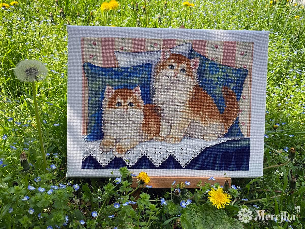 Merejka Counted Cross Stitch Kit for Adults – Fluffy Fellows K-189 – Zweigart Aida 16 White, DMC Threads – 13.4×10 in / 34×25.5 cm