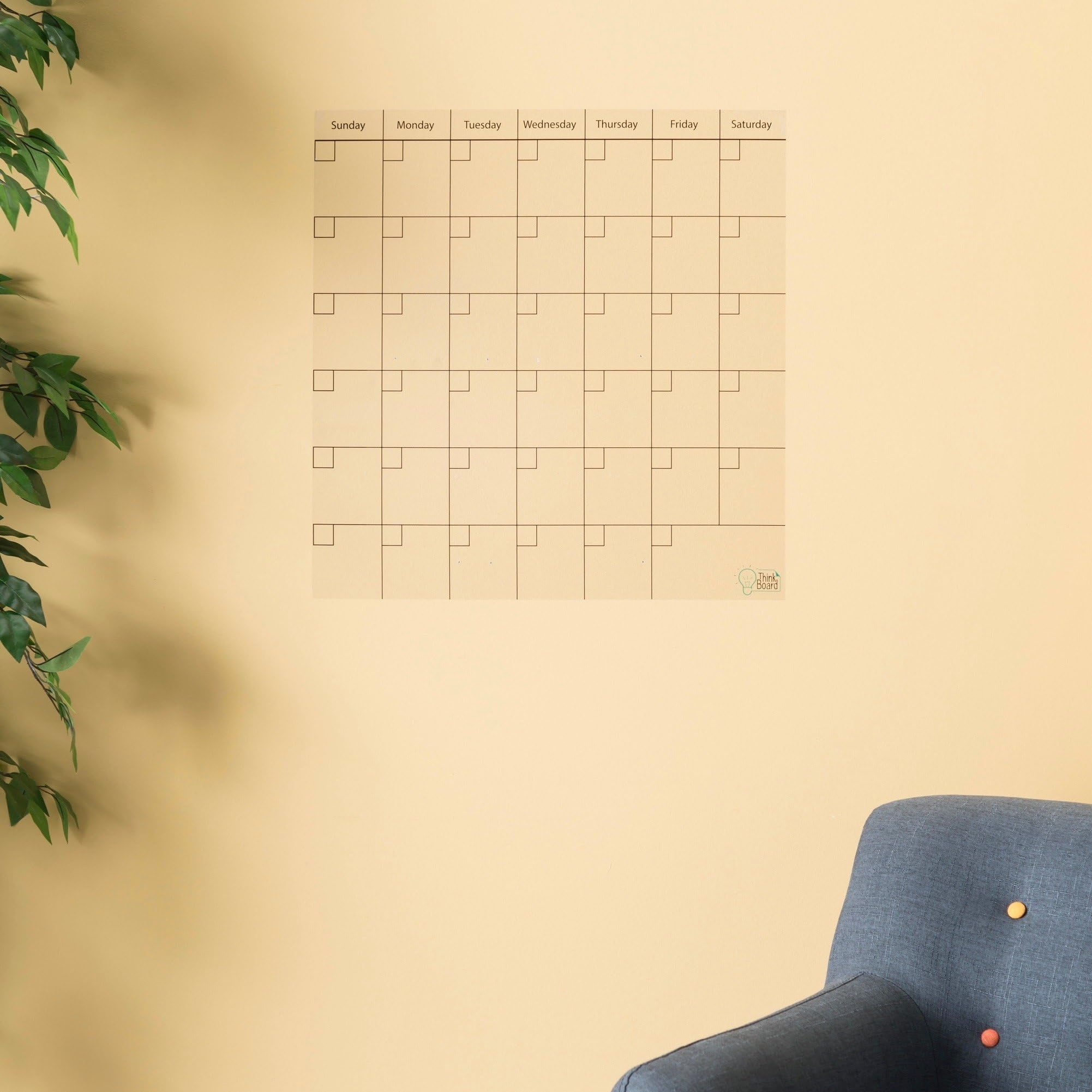 Think Board Clear Dry Erase Calendar – Self-Adhesive Whiteboard 24"x24" – Reusable Monthly Wall Planner for Home, Office, or Fridge – Removable Writing Surface for Schedules & Goals