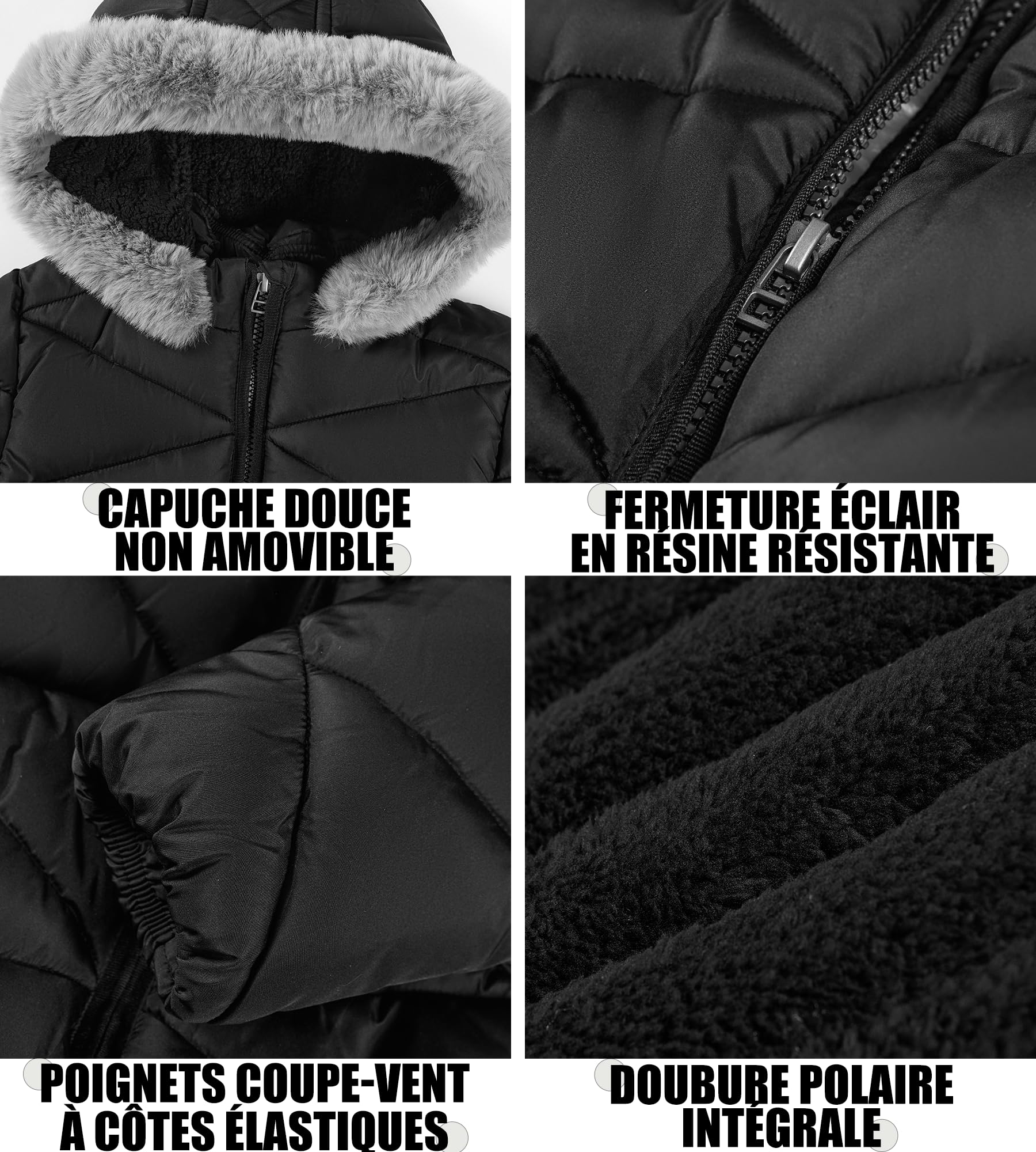 Sunny Sprout Manteau d'hiver avec capuche pour filles - Veste matelassée épaisse pour enfants avec doublure en polaire et manches coupe-vent