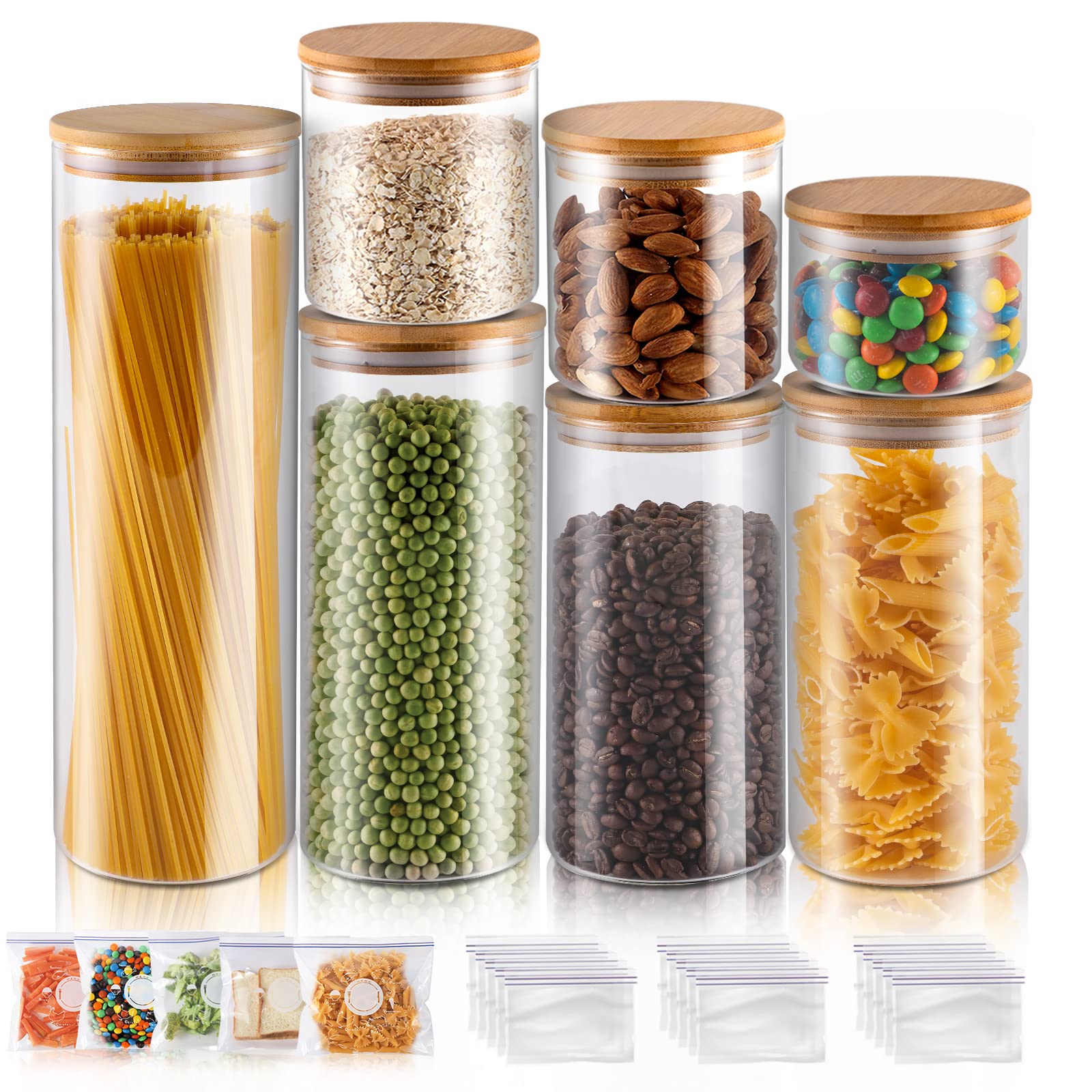 Buy MASTERTOP Glass Jars with Bamboo Lids Set of 7, Glass Storage