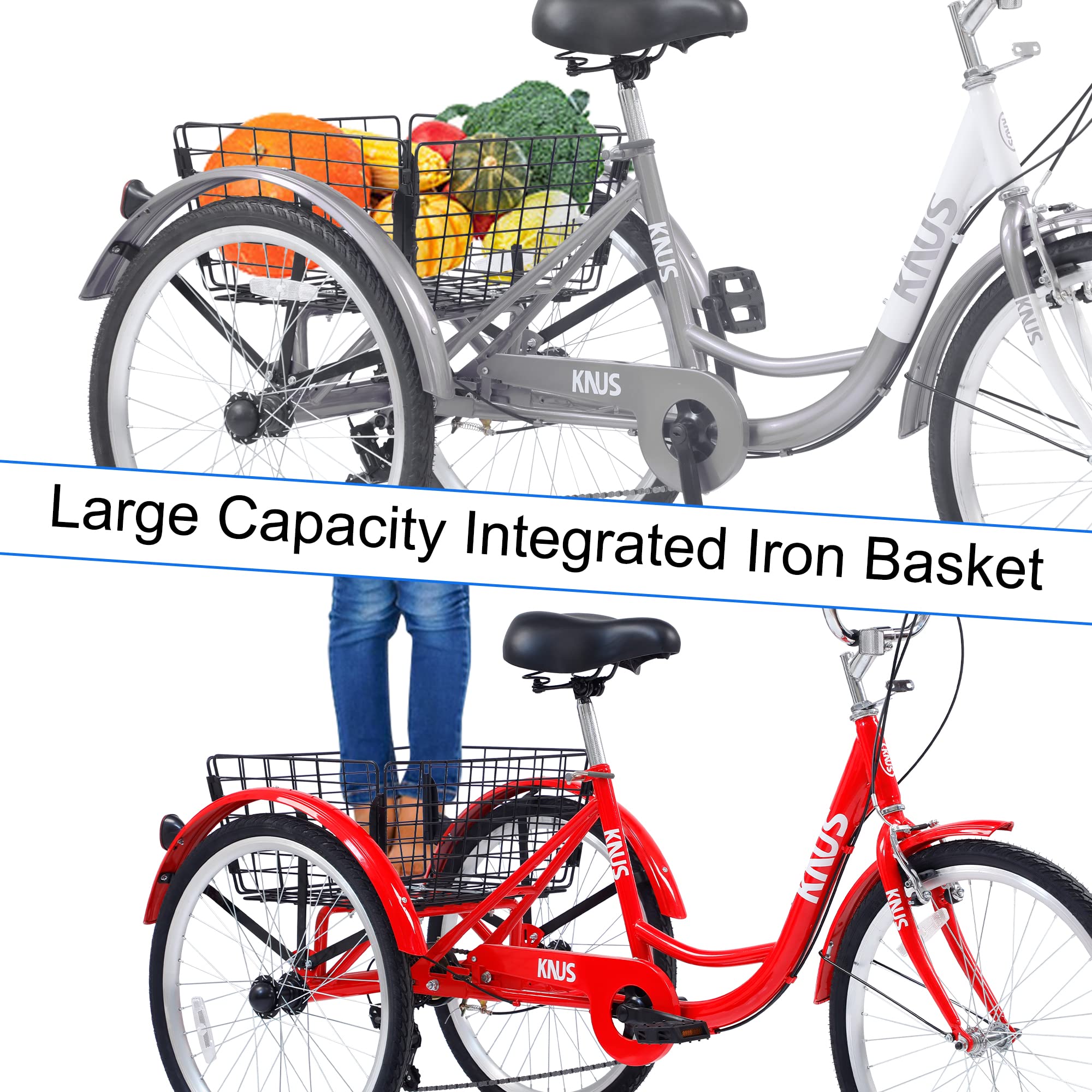 Amazon | KUNS 大人用 三輪車 7速 3輪自転車 24インチ 車輪クルーザー 