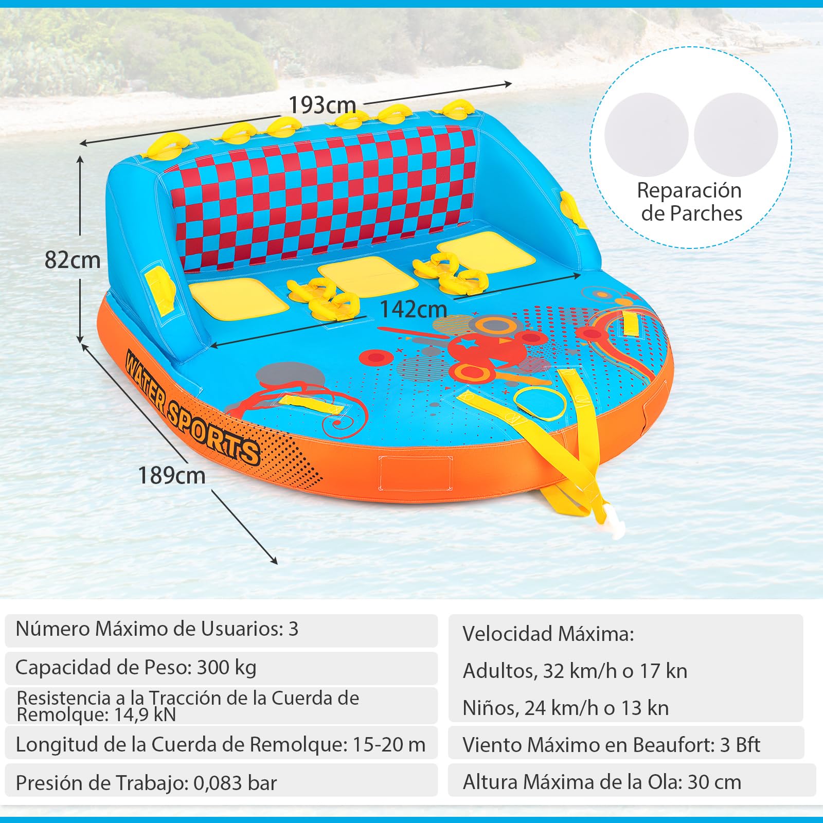 COSTWAY Tubos Remolcables para Navegar de 3 Pasajeros, Cubierta de Nailon Grueso Resistente