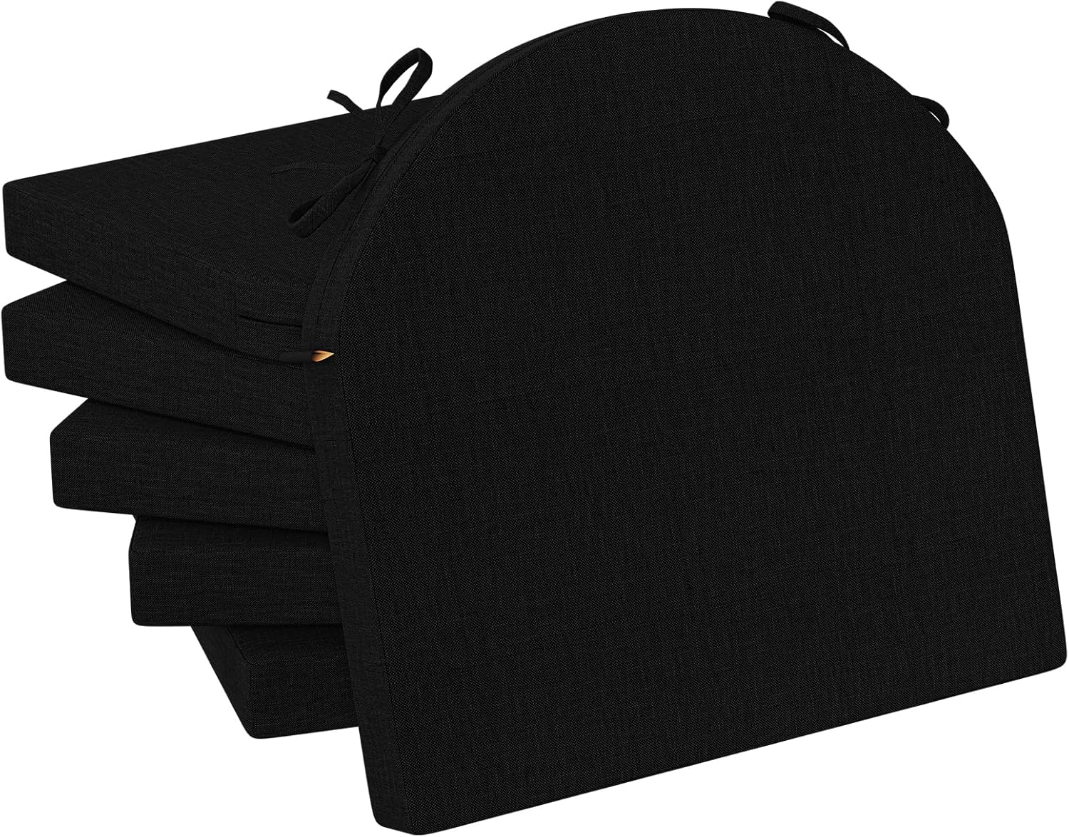 idee-home Chair Cushions for Dining Chairs, Kitchen Chair Pads Set of 6, U-Shaped Seat Cushions with Ties and Removable Cover for Indoor Dining Room, Non-Slip Bottom 17" x 16" x 2" Black U-Shaped 17" x 16" x 2" Black 6