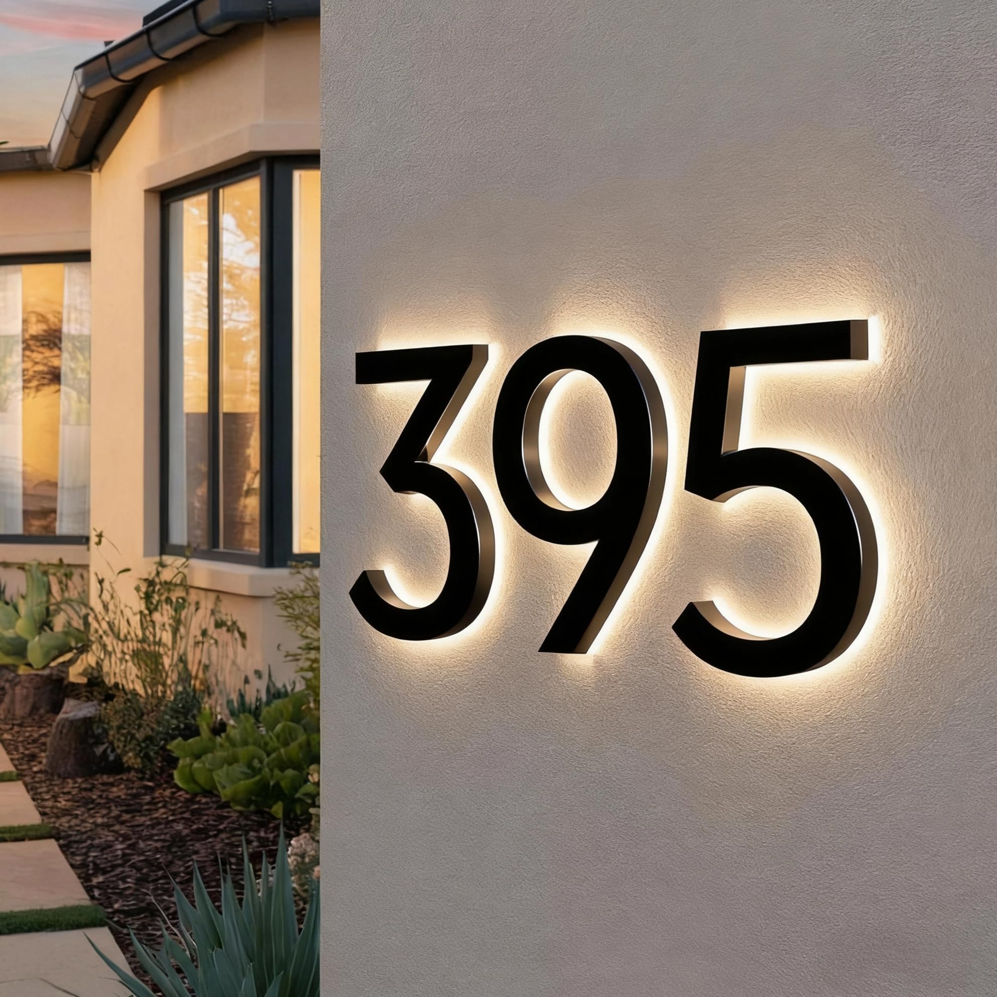 Custom LED House Numbers for Outside Light Up, Personalized Large Solar Powered Backlit Numbers, Waterproof Illuminated Address Numbers