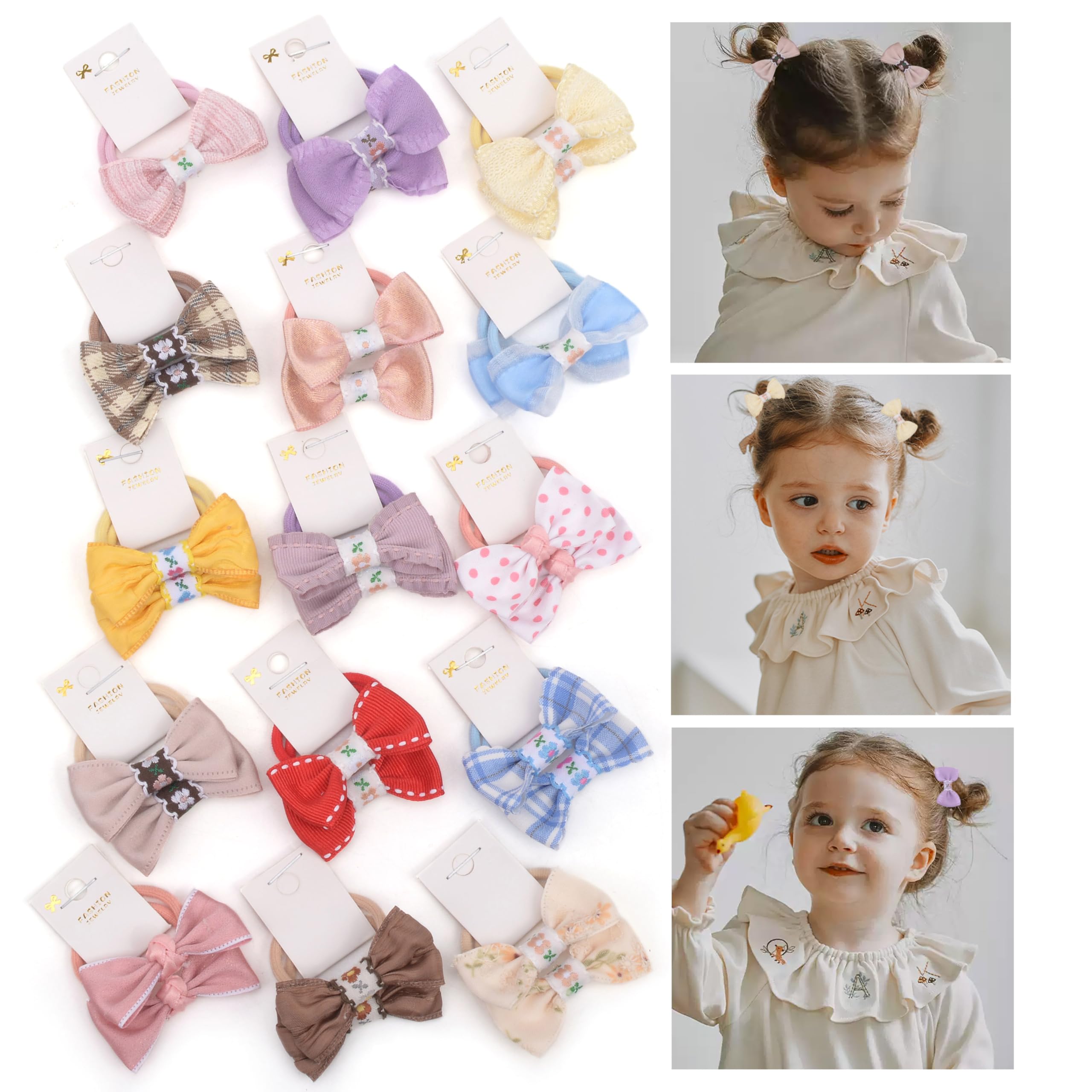 BIANHUAN Toddler Hair Ties 30pcs 1.2" Baby Girls Hair Bows Tie Baby Bows Elastics Rubber Ribbon Hair Bands Accessories for Baby Girls Kids Children