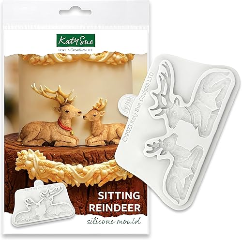 Miniatura 2 de Katy Sue Molde de silicona para renos sentados - Hace 2 renos - Tamaño del molde 3.543 x 5.039 x 0.394 in o 3.5 x 5 x 0.4 pulgadas