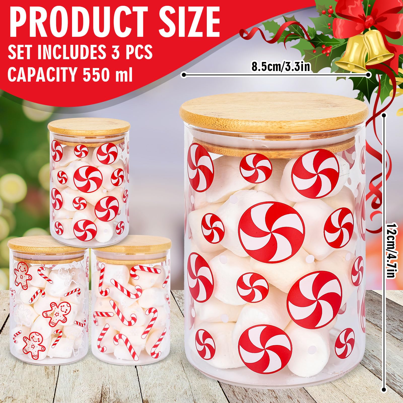 Amazon｜JarThenaAMCS クリスマスガラスストレージジャー 3個 レッド