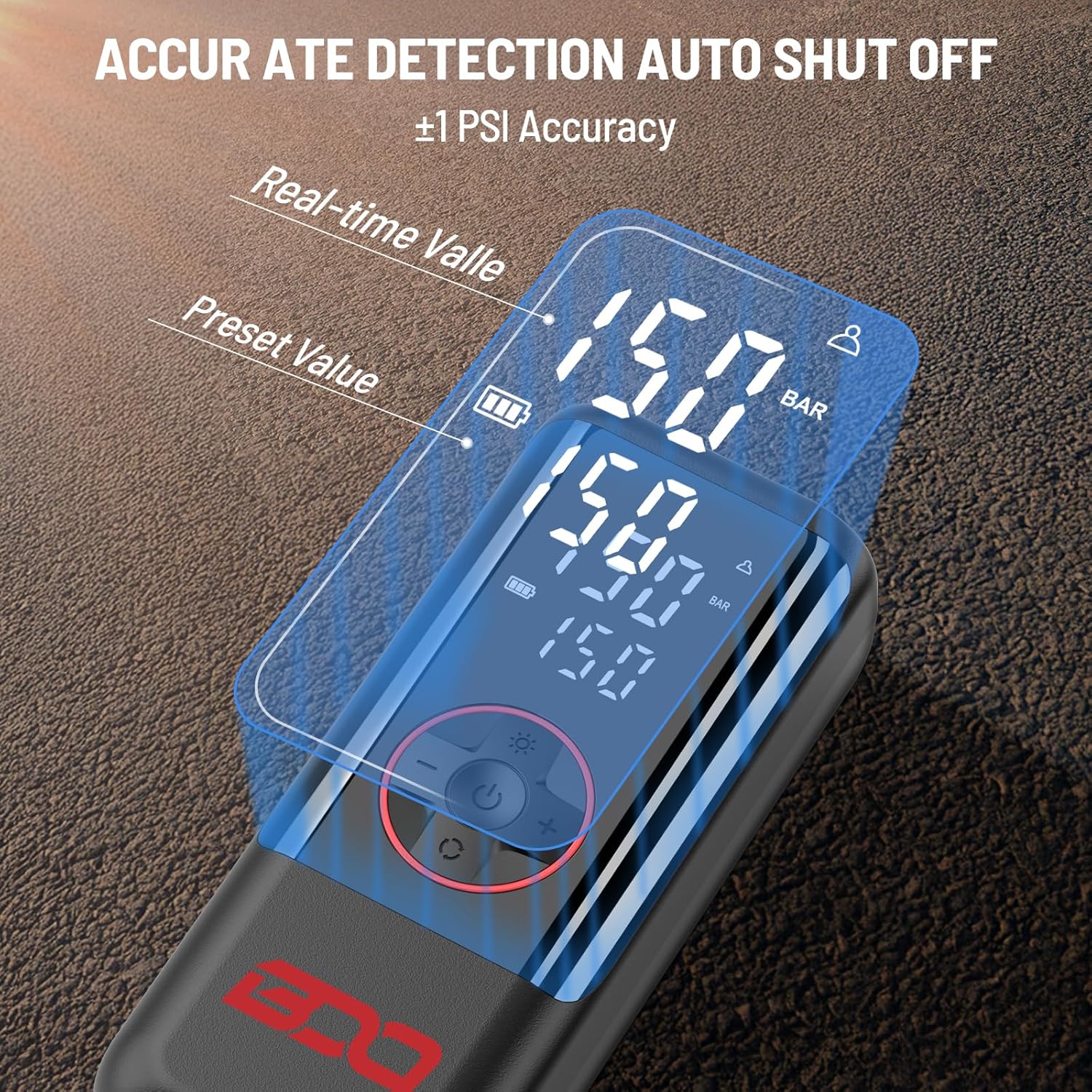 BDO Tire Inflator Portable Air Compressor, 160PSI 12V Car Plug-In & CordlessTire Inflator,4X Faster, LCD Display,Auto Shutoff for Car Tires, Tire Pump for Motorcycle, E-Bike, Ball