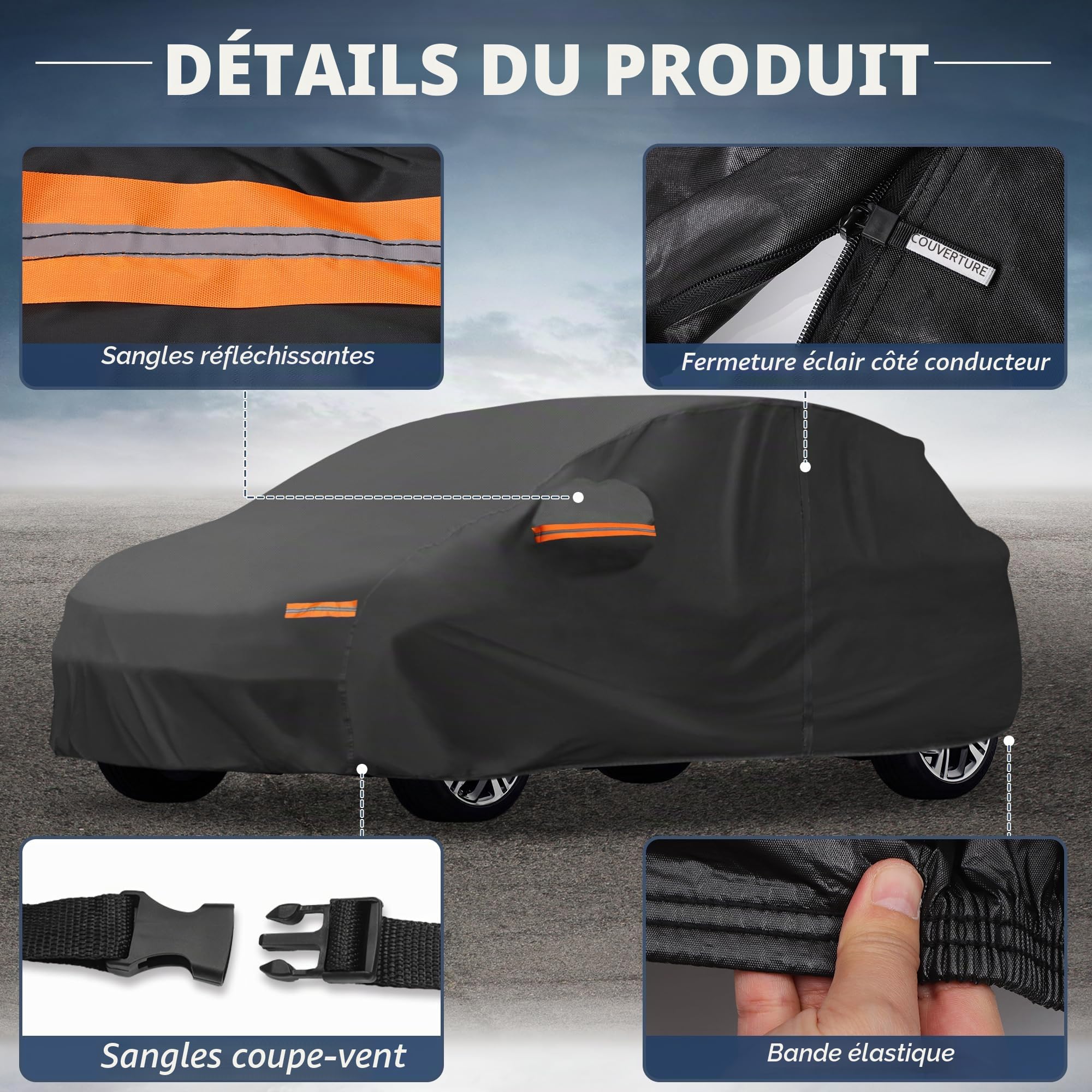 X AUTOHAUX Housse de Voiture Toutes Saisons pour Kia Sportage - Imperméable, Coupe-Vent et résistante aux UV - Fermeture éclair latérale Gauche - Matériau PU 210D
