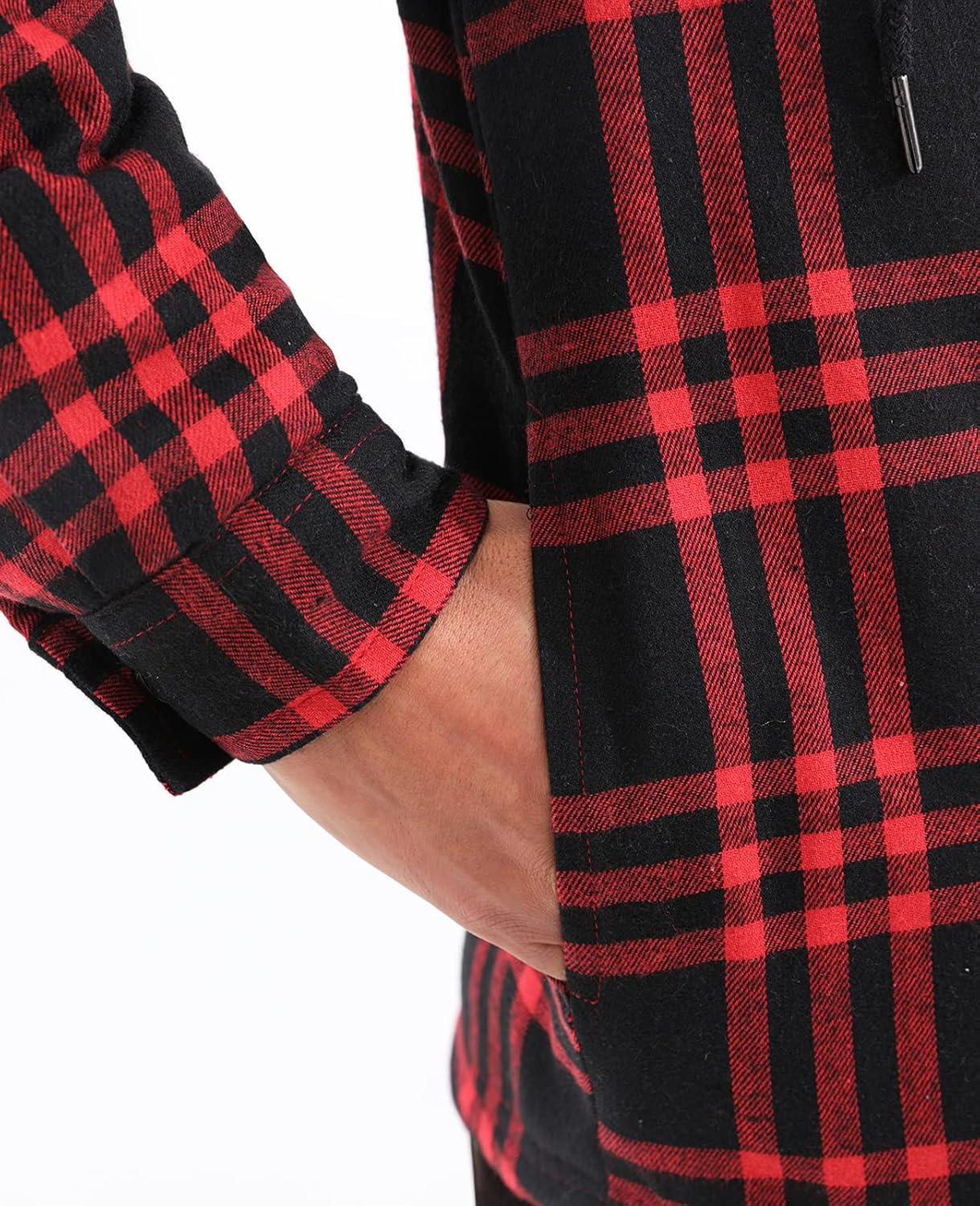 Lisskolo Men's Sherpa Flannel Jacket with Hood Plaid Zip Up Fleece Lined Hooded Shirt Jackets for Men - Image 6