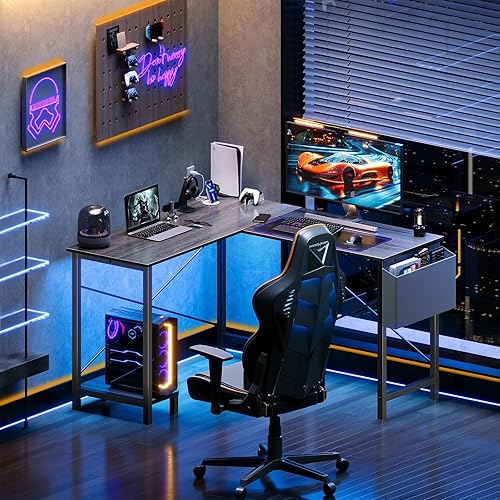 Miniatura 4 de DUMOS Escritorio en forma de L para computadora de escritorio, mesa de esquina para juegos de 50 pulgadas, oficina en casa, mesa de escritura,