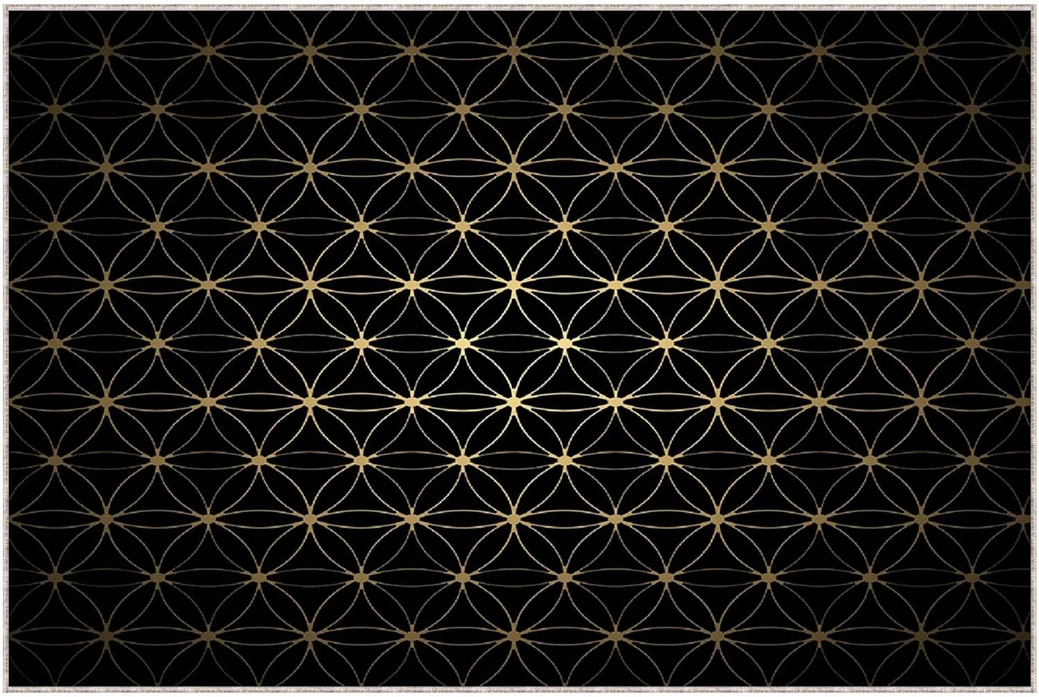 Black and Gold Line Geometry Washable Rug 2'x 3'Flower of Life Area Rug Non Slip Low Pile Rugs for Living Room, Bedroom, Dining Room, Playroom