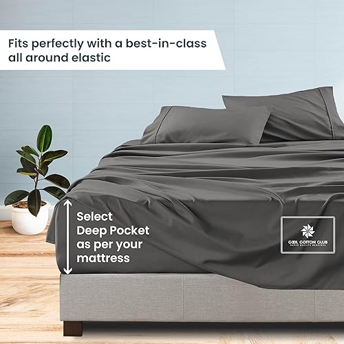 Miniatura 3 de Juego de sábanas de algodón Pima peruano de 1000 hilos, tamaño Queen, 4 piezas, se adapta a un bolsillo profundo de hasta 26 a 30 pulgadas (sólido,