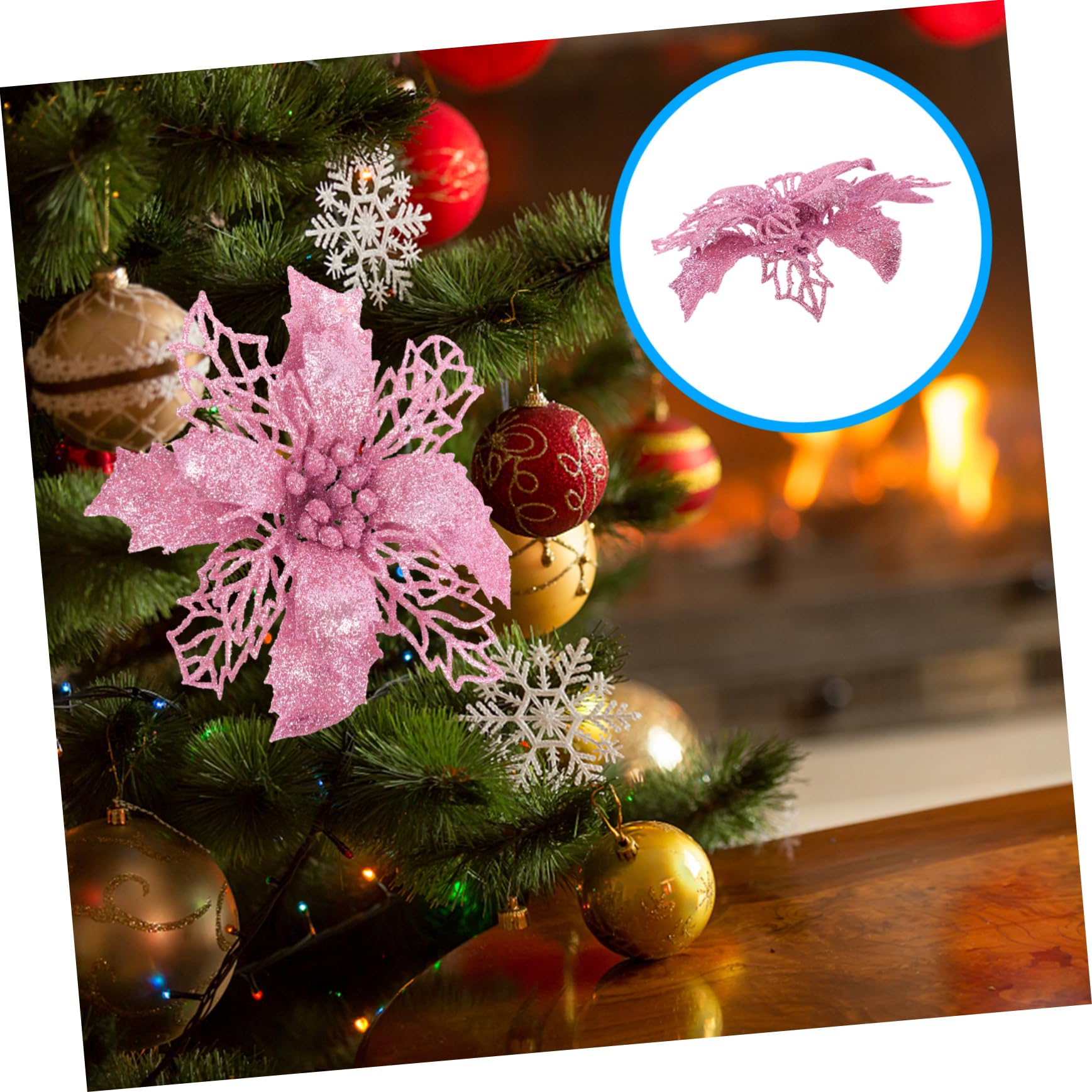PRETYZOOM 80 Piezas Huecas Decoraciones De Poinsettia Artificial Brillo Flores De Poinsettia Navidad Artificial Retro Decoración del Hogar Xmas Plastic Pink