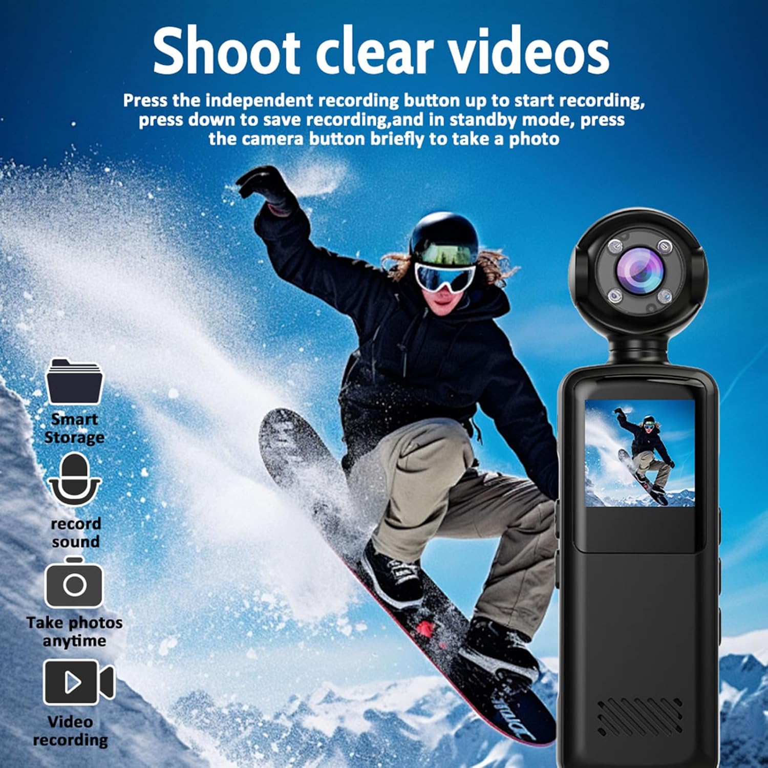 Pomya Action Camera recording a snowboarder