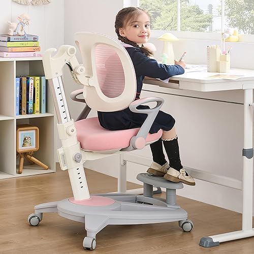 Miniatura 4 de Silla de escritorio ergonómica para niños con reposapiés y asiento ajustable en altura, multifuncional para estudio, trabajo y comedor, cojín cómodo
