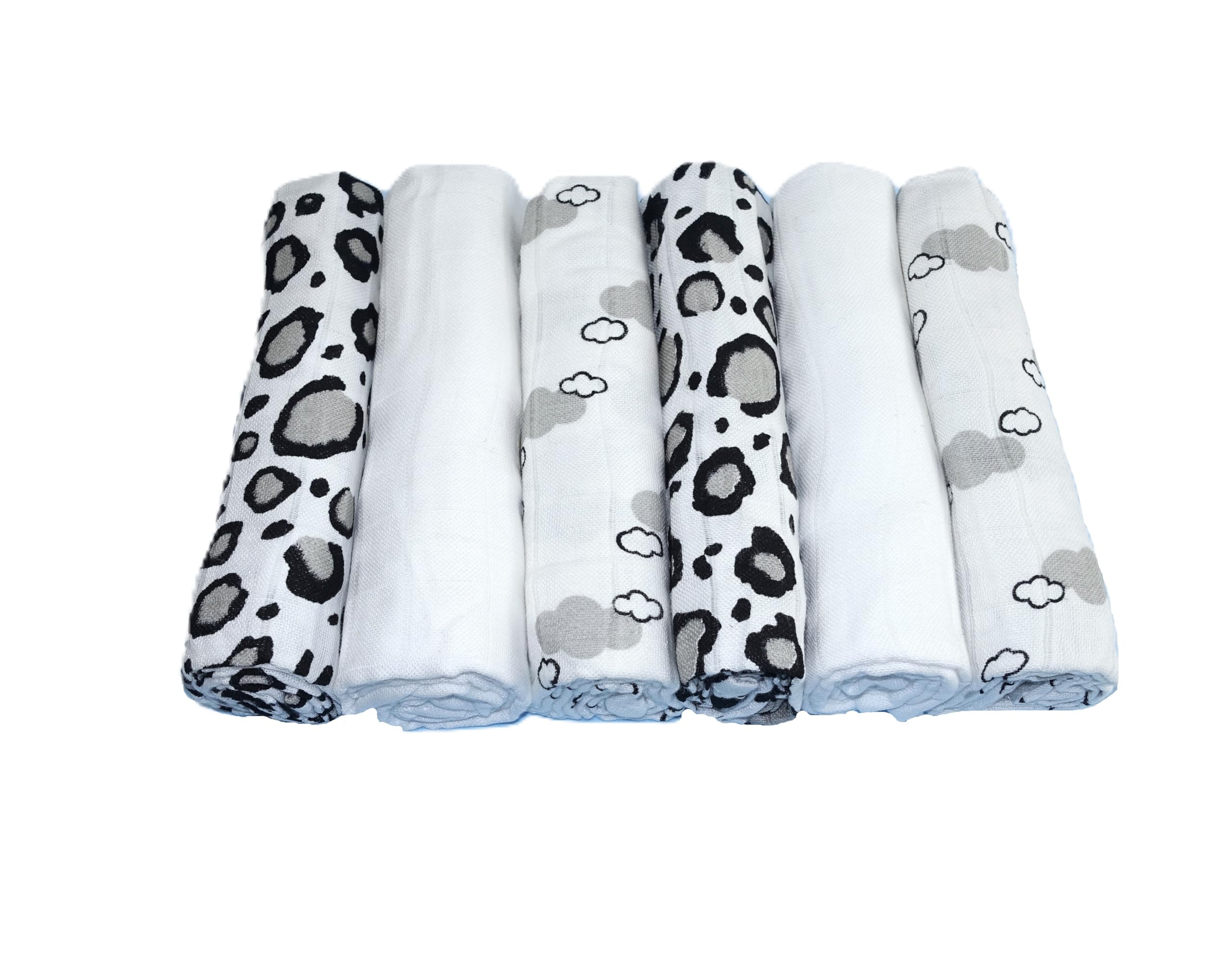Muslinz Leopard Mix 6Pk Luxury Bamboo-Organic Cotton Mix Muslin Squares 70X70cms - Soft Newborn Burp Cloths (Leopard Mix)