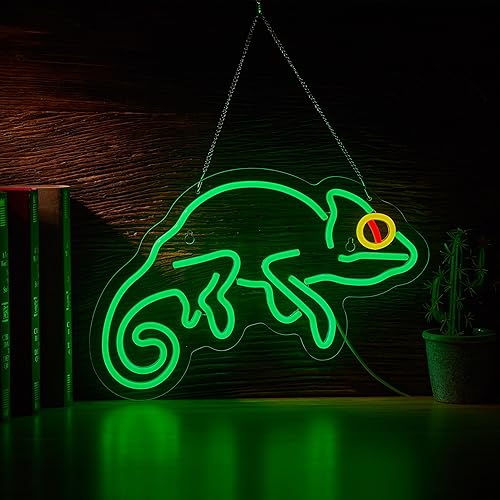 Chameleon Lizard Neon Sign for Wall Décor with Dimmable Lizard LED Neon Signs Light - Green+Yellow+Red