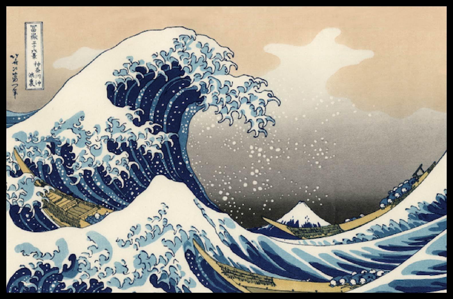 DecorArts Poster Panel 【 The Great Wave Off Kanagawa Artwork by Katsushika Hokusai 】 ( Art & Ukiyo-e Painting ) 4 folds H10.4 x W15.4 Wooden Folding Screen Prints On Japanese Paper 【 wave 】