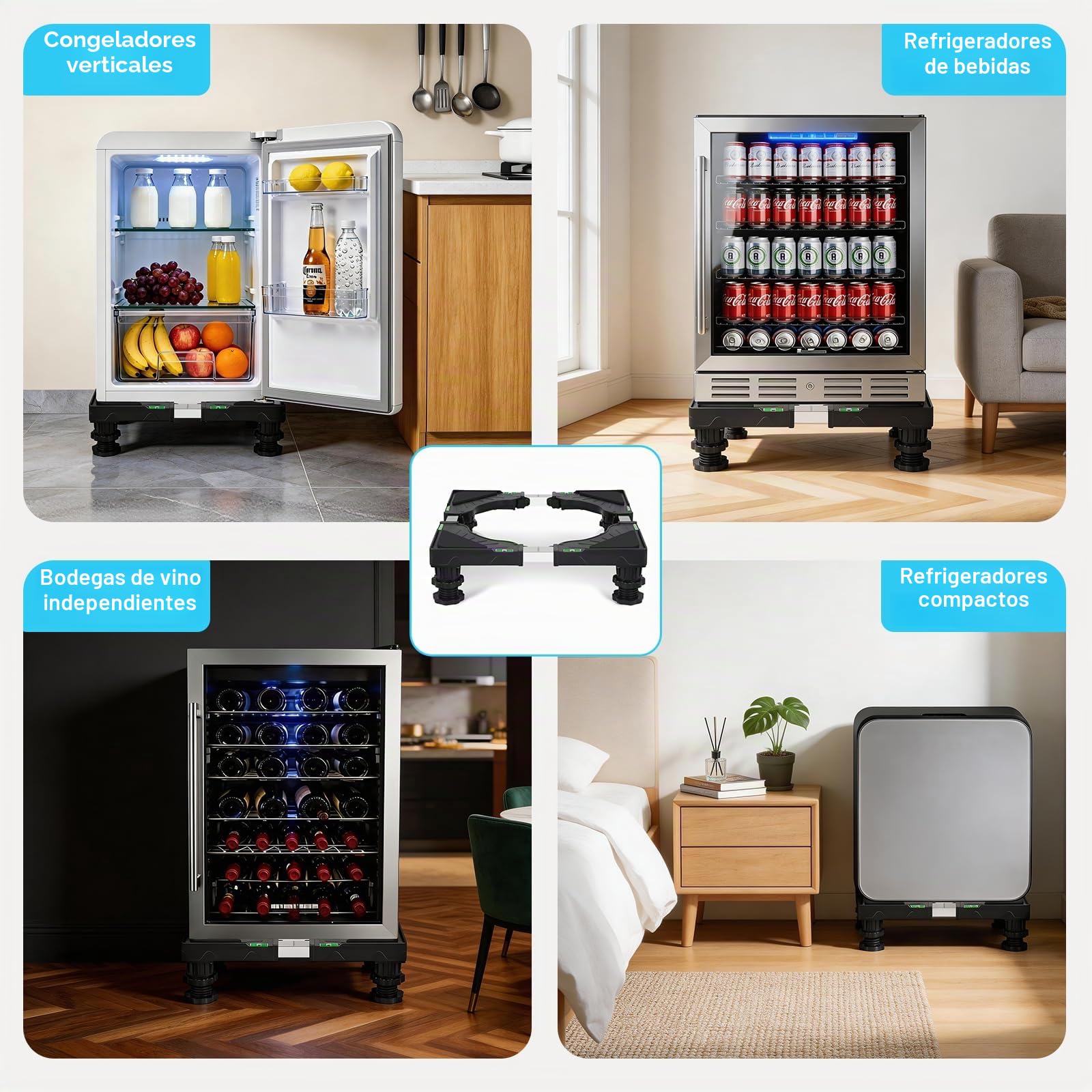 Nefish Mini soporte universal para nevera, base ajustable para refrigerador con 4 pies fuertes, base multifuncional para secadora (negro)