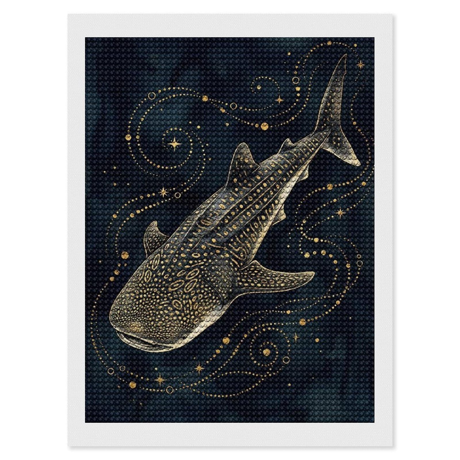 Junmoney Whale Shark in Starry Night DIY Diamond Art Canvas Kit 12"x16", for Teens, Finish and Display, Holiday Gift Idea, Vintage Style Decor