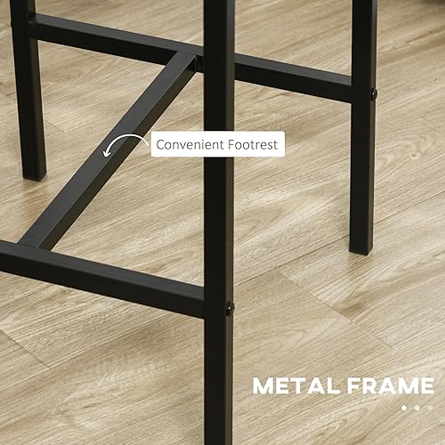 Miniatura 4 de HOMCOM Mesa de bar y sillas de 3 piezas, juego de mesa de comedor industrial para 2, mesa de cocina de altura de mostrador con taburetes de bar,