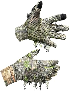 QuikCamo Mossy Oak and Realtree Lightweight 3D Leafy Camo Hunting Gloves for Men (Touch Screen Enabled or Fingerless Options)