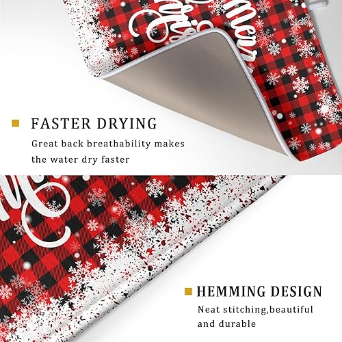Miniatura 3 de Tapete de secado de platos de Navidad para encimera de cocina, de 18 x 24 pulgadas, tapete de secado reversible de microfibra con copos de nieve,