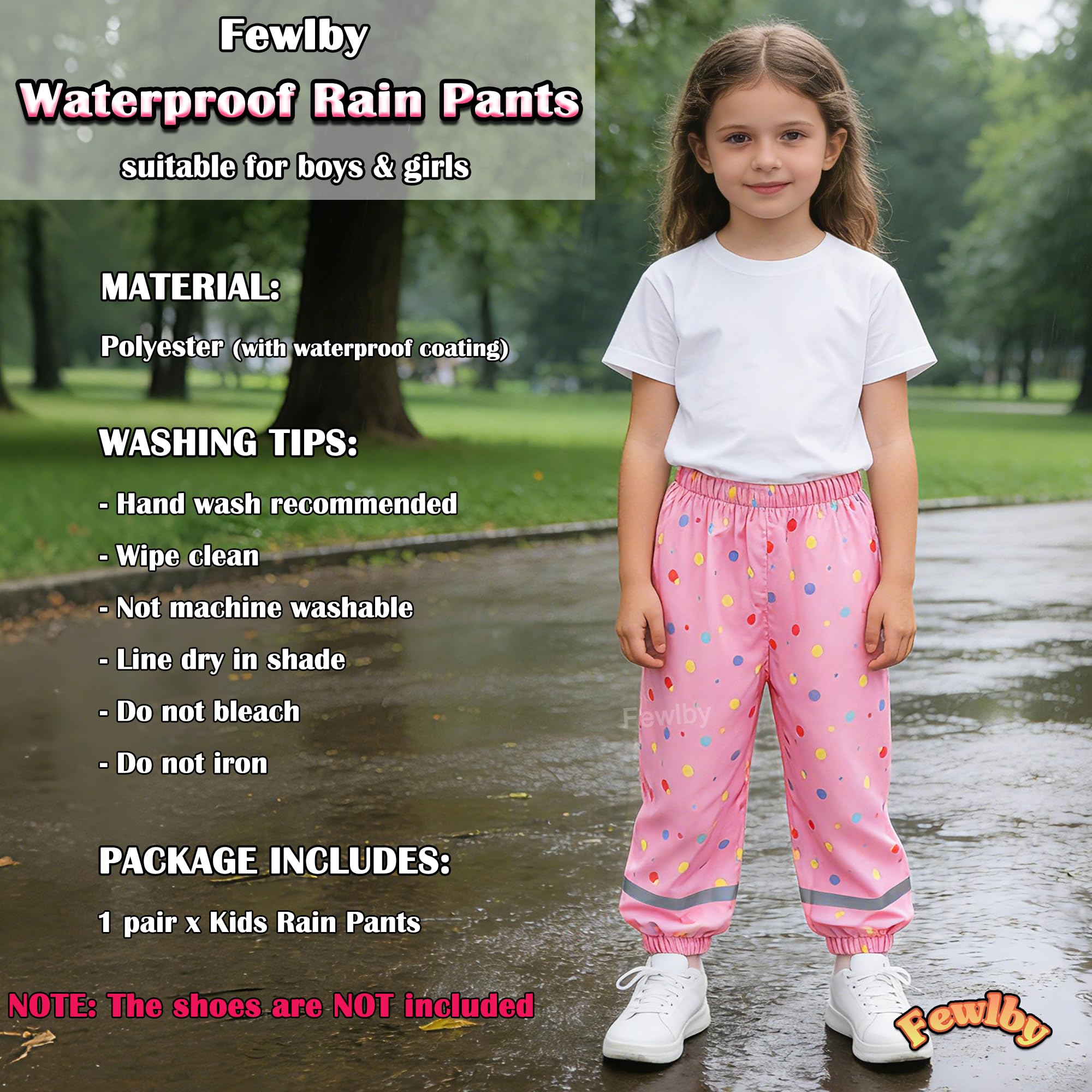 Fewlby Pantaloni Impermeabili Bambino, Pantaloni Antipioggia Ragazze Ragazzi Leggero Pantaloni Pioggia Tuta Impermeabile, 1-2 Anni