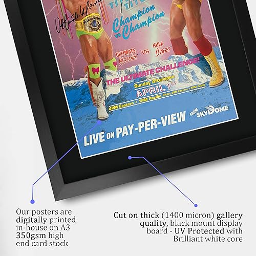 Miniatura 4 de HWC Trading Cartelera del programa de WrestleMania 6 con Hulk Hogan y Ultimate Warrior firmados, póster de 16 x 12 pulgadas enmarcado, regalo con