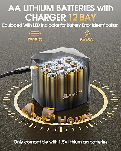 Miniatura 5 de Baterías AA recargables de litio, paquete de 12 con cargador rápido, 3600 mWh 1.5 V de alta potencia AA baterías de iones de litio de salida
