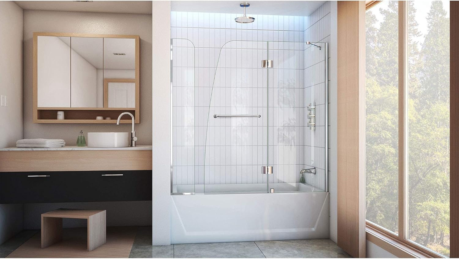 DreamLine Aqua 56-60 in. W x 58 in. H Frameless Hinged Tub Door with Extender Panel in Chrome, SHDR-3148586-EX-01