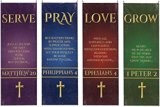 Church Banners With Scripture for Sanctuary Wall Worship - Welcome Religious Praise Hanging Signs Decorations - Sets of Christian Flexible Banner Patterns Designs (4)