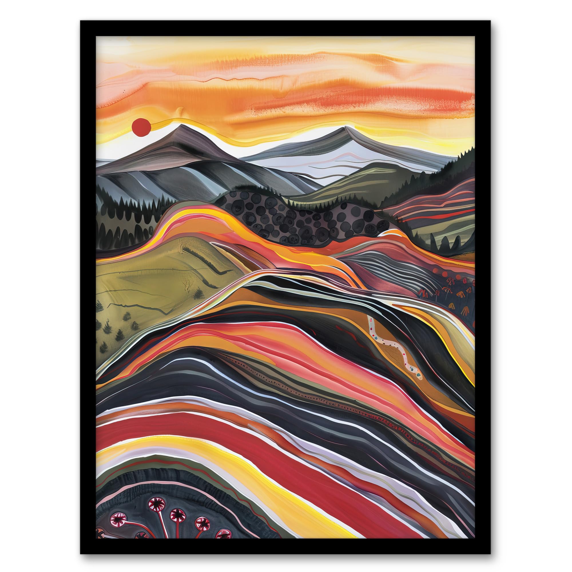 Artery8 Cairngorms Mountains Scottish Sunset Folk Art Living Room Artwork Framed Wall Art Print A4