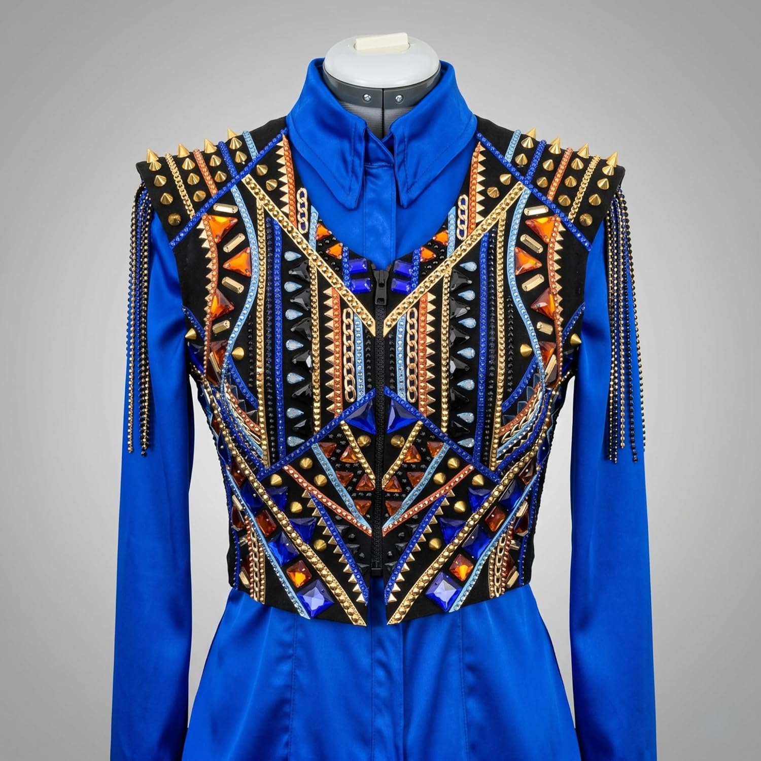 Women’s Western Show Jacket Blue – Equestrian Riding Coat with Multicolor Crystal Embroidery