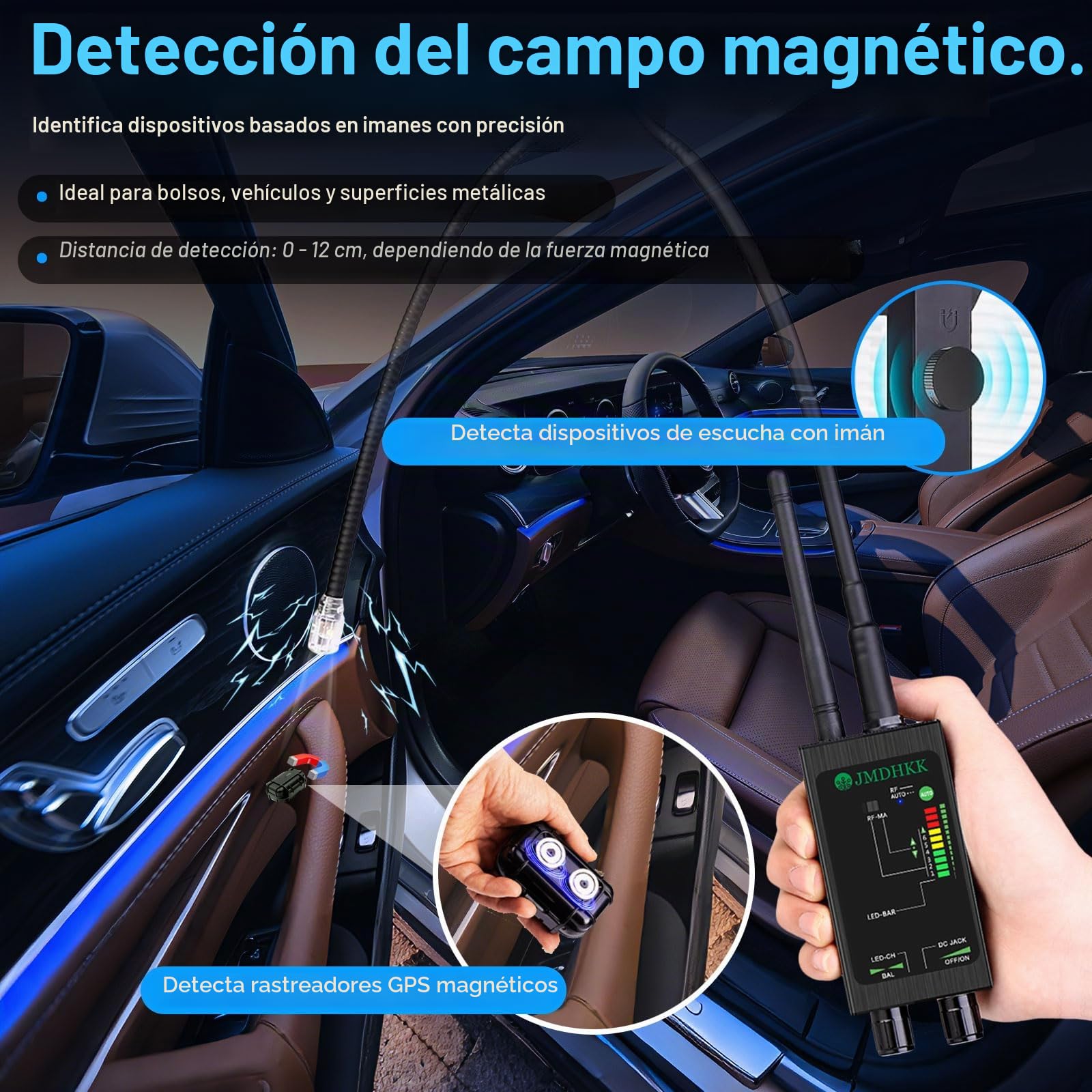 JMDHKK M8000 Detector de Cámaras Ocultas, Micrófonos y Dispositivos de Espionaje para Hoteles y Viajes (Negro)