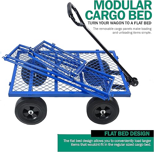 Miniatura 5 de Carrito utilitario resistente para exteriores, carrito de jardín con lados extraíbles, carrito de herramientas rodante de acero, carrito de césped