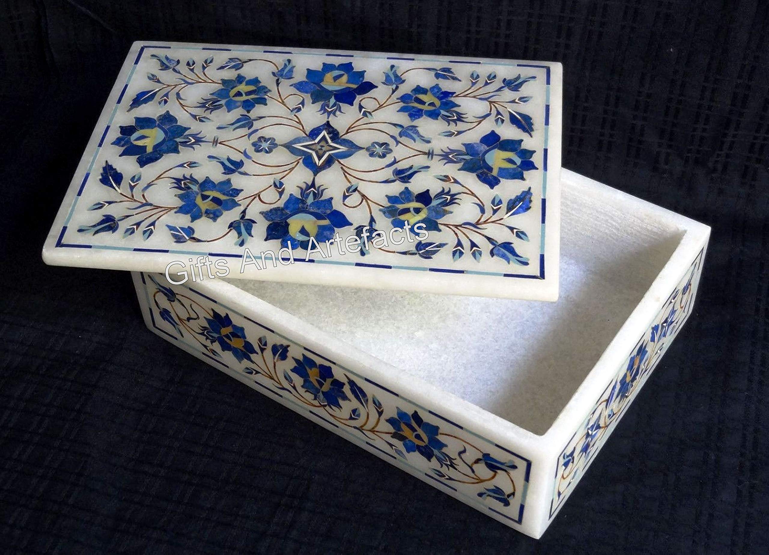 Boîte à bijoux en marbre et lapis-lazuli, un écrin précieux haut de gamme de 17 cm