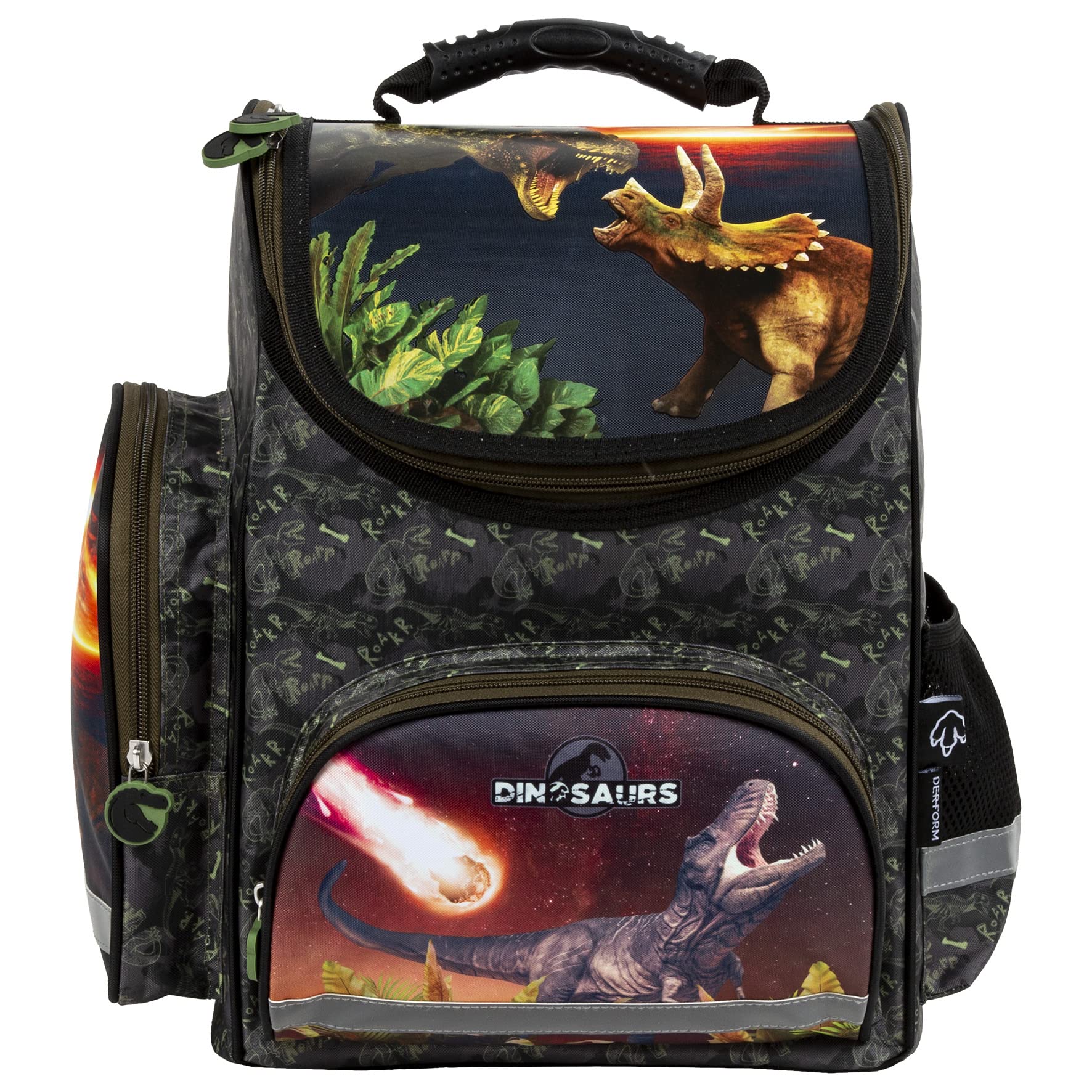Goldkids Schulranzen Ranzen Tornister mit Dinosaurier Dino Motiv für Jungen Mädchen. Geeignet ab der 1. Klasse der Grundschule ink. Regenschutz
