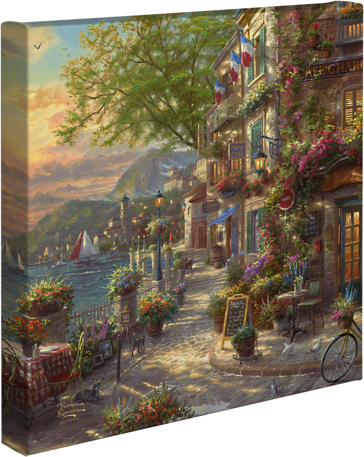 French Riviera Café 14" x 14" Gallery Wrapped Canvas Art | Frameless Room Wall Art | Certificate of Authenticity Included
