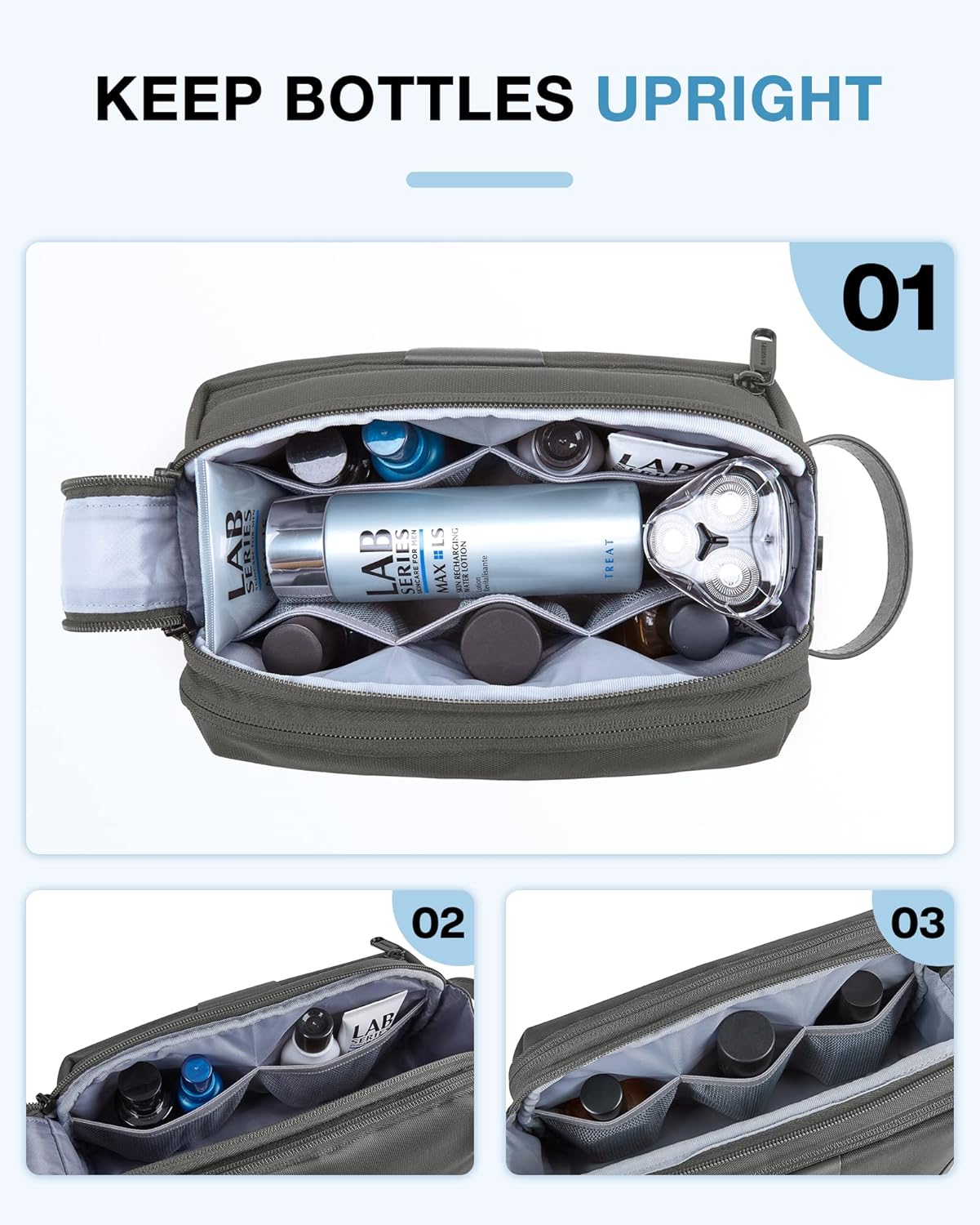 BAGSMART Toiletry Bag for Men, Large Travel Toiletry Organizer, Dopp Kit Water-resistant Shaving Bag for Toiletries Accessories - Grey - Image 4