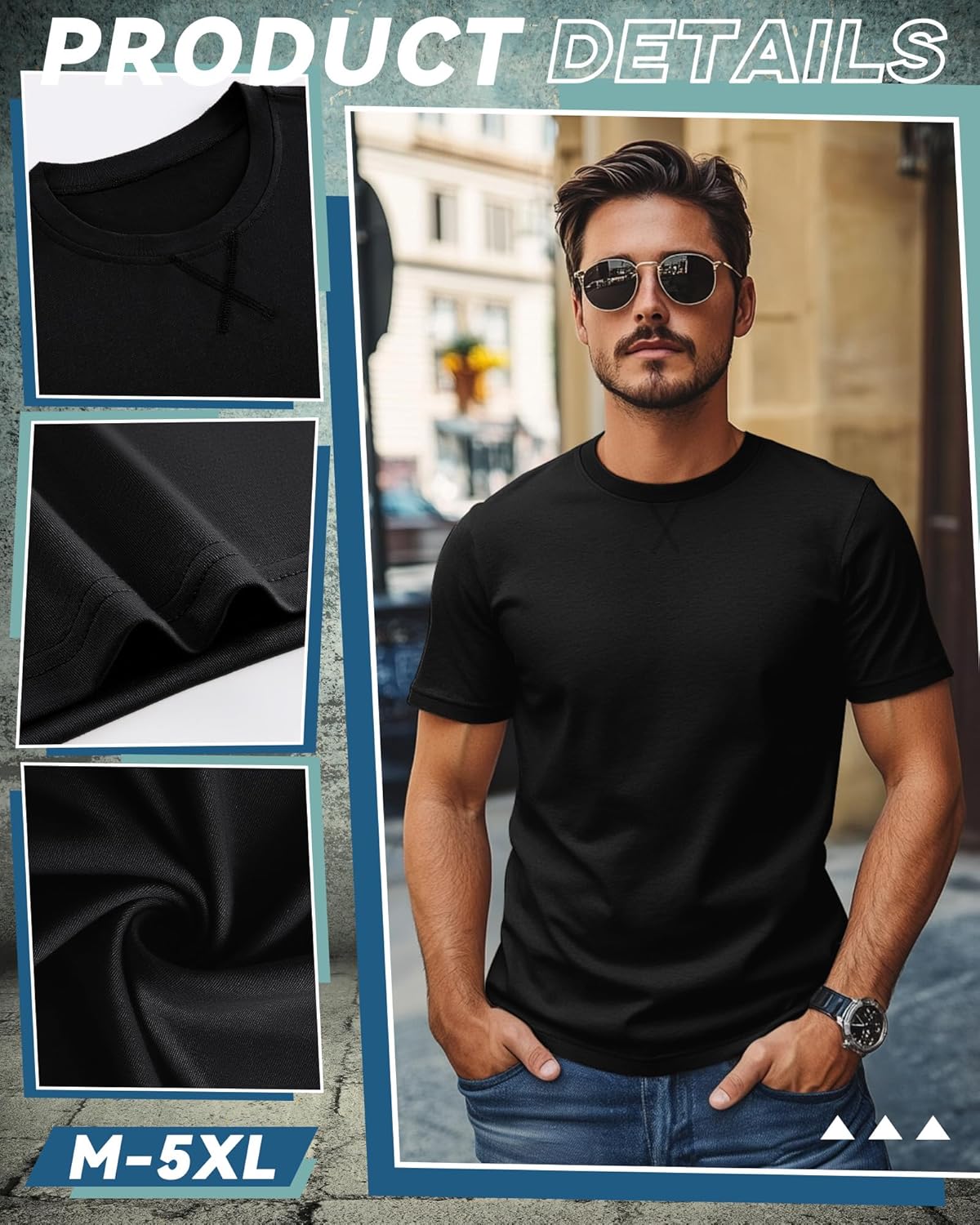 5 Pack Men's Big and Tall Short Sleeve T-Shirt, Summer Crew Neck Tees Slim Fit Shirts Athletic Pullover Tops - Image 7
