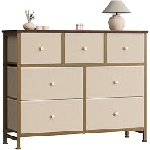 Sweetcrispy 7 Drawer Dresser for Bedroom Storage with Fabric Bins, Khaki