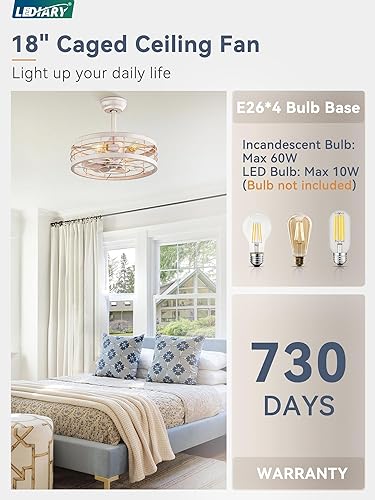 Miniatura 53 de LEDIARY Ventilador de techo enjaulado Fandelier de 20 pulgadas con luz, ventilador de techo sin aspas con control remoto, pequeñas luces de Negro y