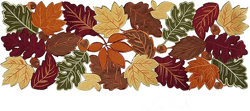 OWENIE Camino de Acción de Gracias, camino de mesa de hojas de otoño para decoración del hogar de otoño, centros de mesa de otoño, corte bordado