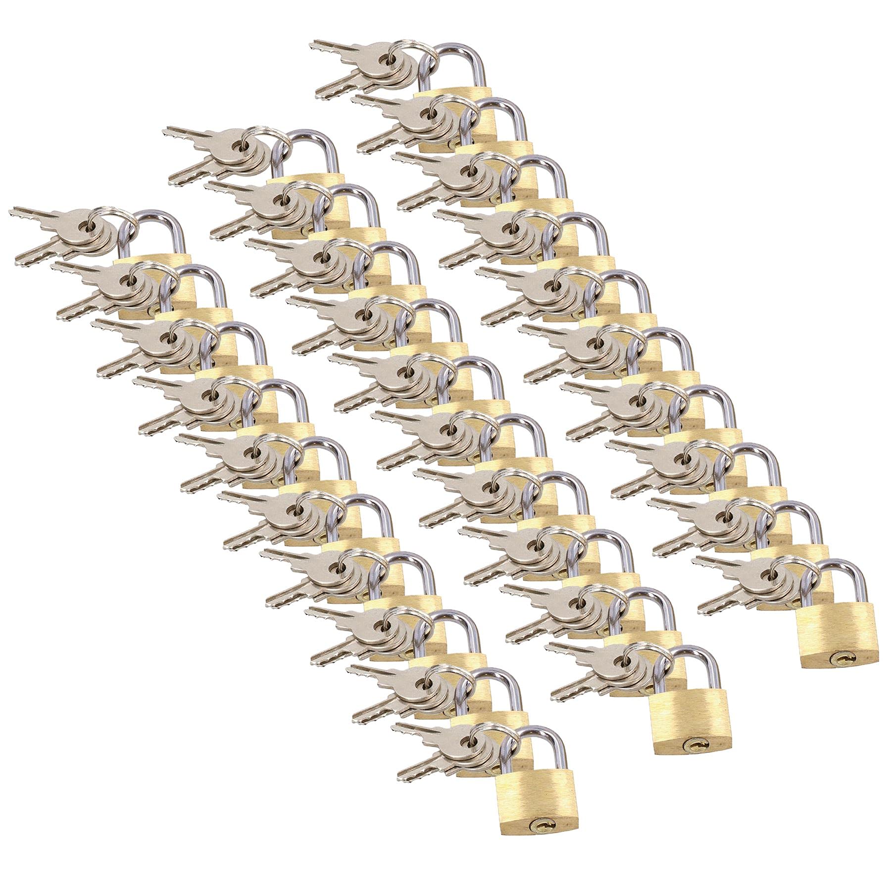 20mm Mini Brass Padlock Set for Suitcases Luggage Rucksacks Tents 30pc + Keys